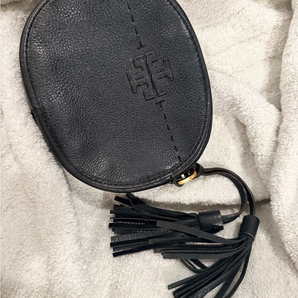 Tory Burch Black Leather Tassel Keychain Pouch